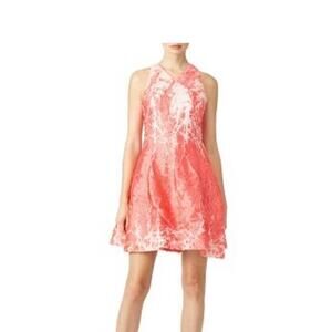 Josie Natori Coral White A-Line Full Skirt w/ pockets Silk Crepe Dress size 4